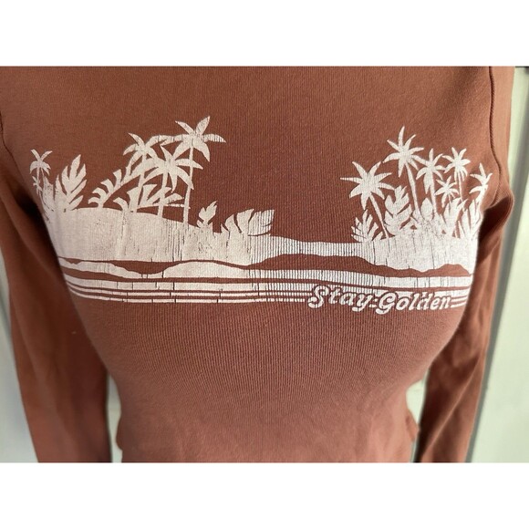 Billabong Woman's Brown Long Sleeve Crop Top Stay Golden YTK surfer Size Medium - Picture 2 of 5